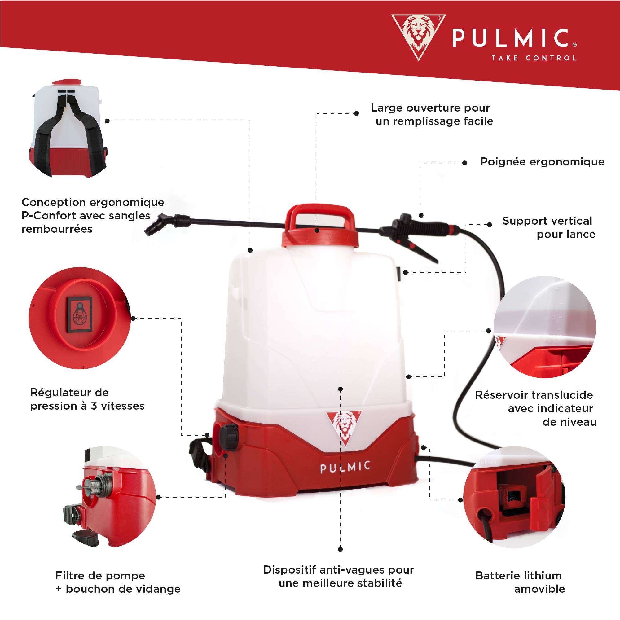 PULMIC Pulvérisateur Electrique Rechargeable 15L, Pulvérisateur à Batterie à Dos pour Jardin et Toiture, 7h d'Autonomie, Compatible Lance Télescopique - Image 3