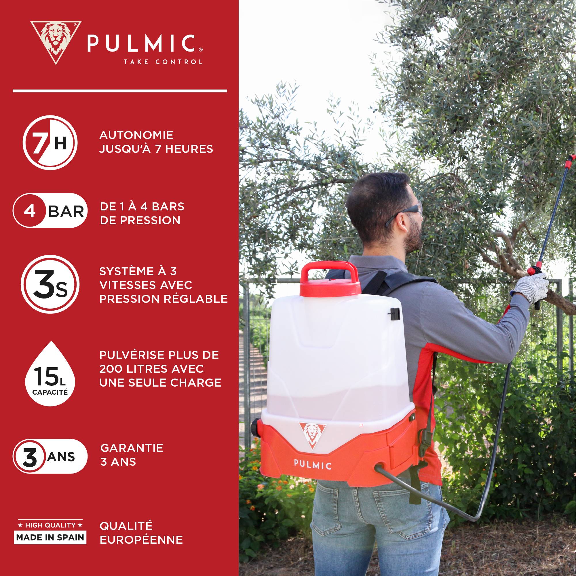 PULMIC Pulvérisateur Electrique Rechargeable 15L, Pulvérisateur à Batterie à Dos pour Jardin et Toiture, 7h d'Autonomie, Compatible Lance Télescopique - Image 4