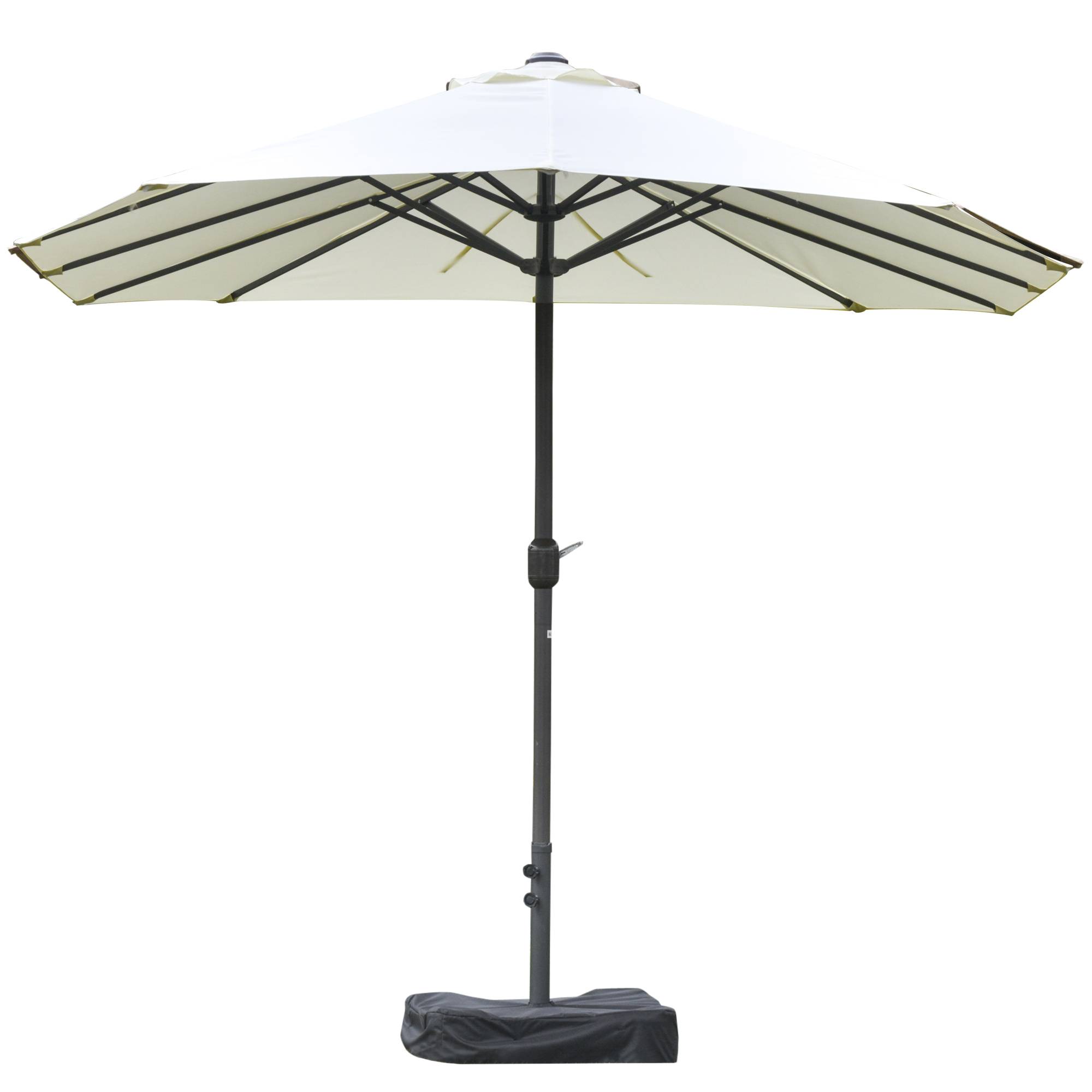 Parasol double à 12 baleines avec base en croix et manivelle, en acier et polyester, 455x265x238 cm, beige - Image 2