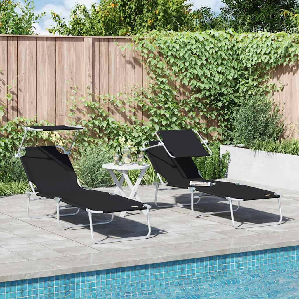PANGIVO - Transat Noir Polyester 58 x 188 x 77 cm 2 pcs - PANGIVO