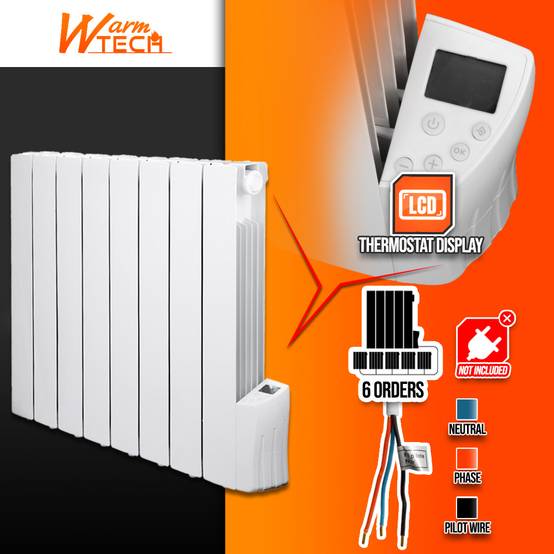Radiateur à inertie fluide 1200W 8 éléments - Warm Tech - Image 3