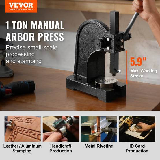 Vevor - VEVOR Presse à crémaillère manuelle 1 t, hauteur max 150 mm. Robuste fonte, pour estampage, pliage, formage. - Image 2