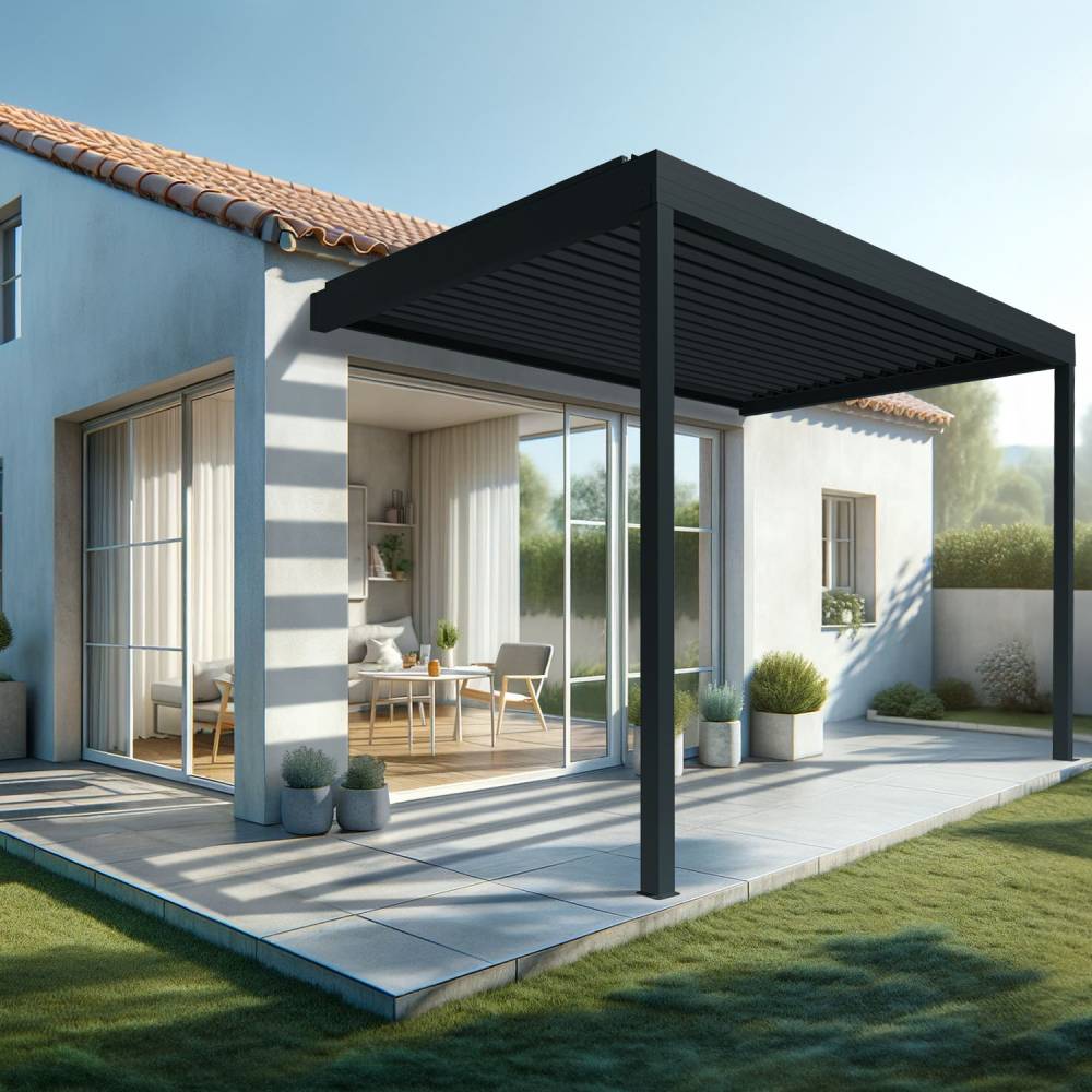 Pergola bioclimatique HELY 4,00x6,037m Vérin à télécommande (Gris anthracite) - Alia Productions - Imagen 2