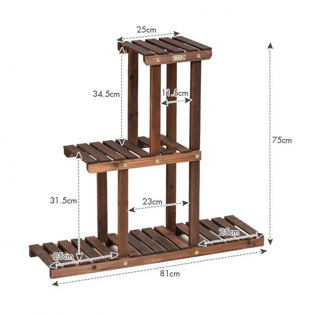 Helloshop26 - Etagère à fleurs en bois à 3 niveaux porte fleurs en echelle verticale capacité charge 30 kg - Imagen 4