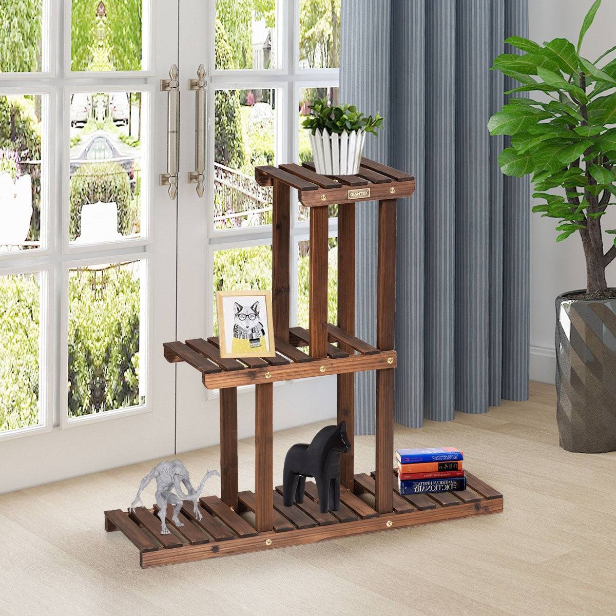 Helloshop26 - Etagère à fleurs en bois à 3 niveaux porte fleurs en echelle verticale capacité charge 30 kg - Imagen 2