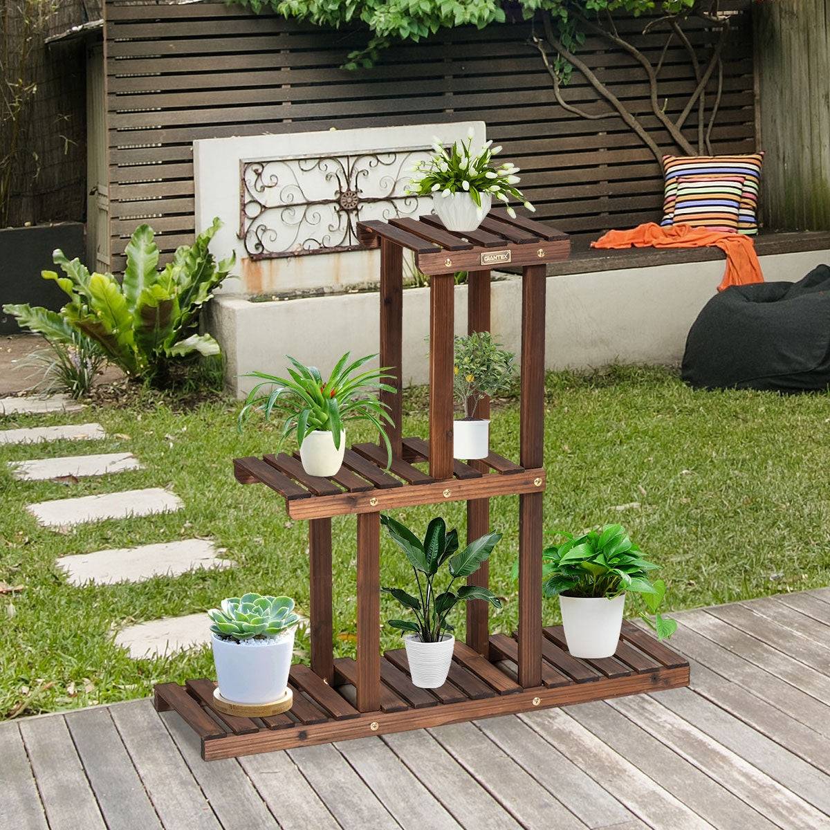 Helloshop26 - Etagère à fleurs en bois à 3 niveaux porte fleurs en echelle verticale capacité charge 30 kg - Imagen 3