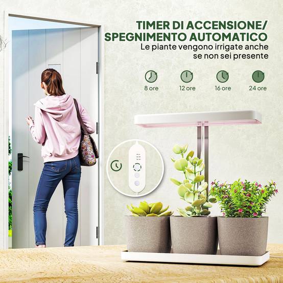 Lampes plantes 42 LED avec 3 pots, minuterie et éclairage réglable, 45x18,8x47,8 cm, blanc - Image 8