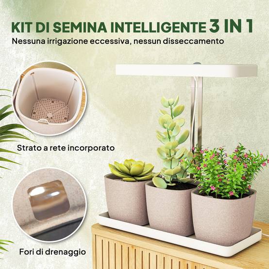 Lampes plantes 42 LED avec 3 pots, minuterie et éclairage réglable, 45x18,8x47,8 cm, blanc - Image 6