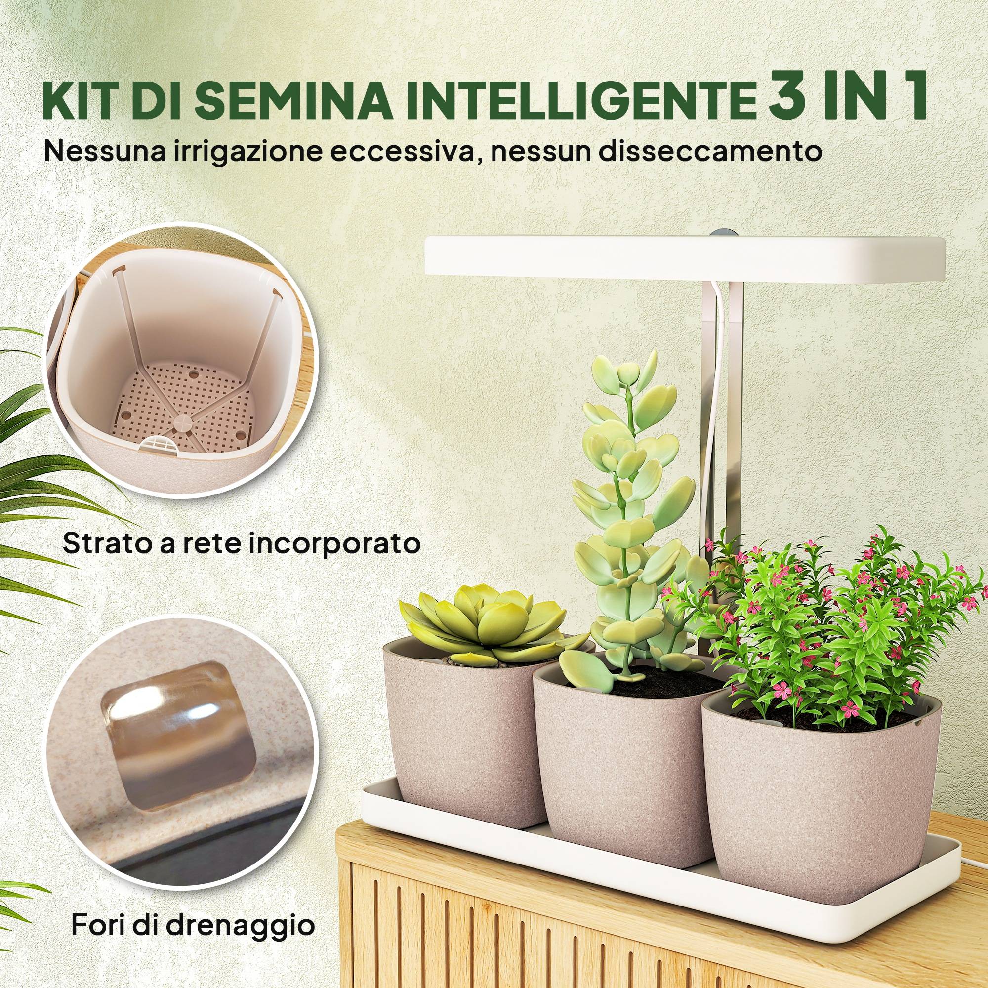 Lampes plantes 42 LED avec 3 pots, minuterie et éclairage réglable, 45x18,8x47,8 cm, blanc - Image 6
