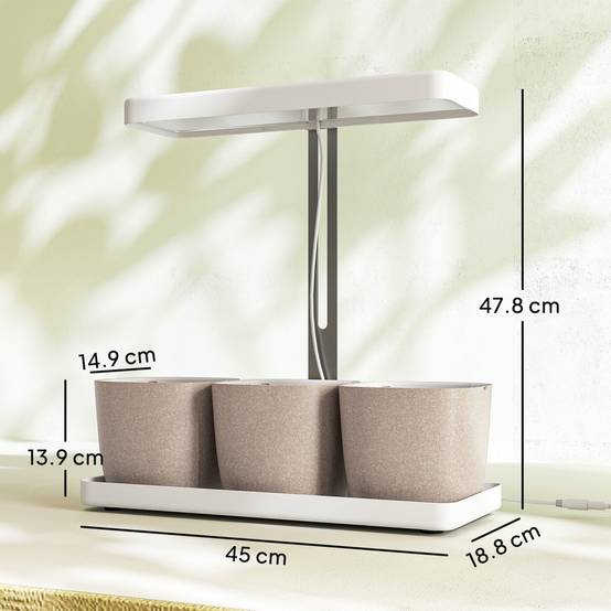 Lampes plantes 42 LED avec 3 pots, minuterie et éclairage réglable, 45x18,8x47,8 cm, blanc - Image 5