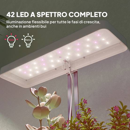 Lampes plantes 42 LED avec 3 pots, minuterie et éclairage réglable, 45x18,8x47,8 cm, blanc - Image 7