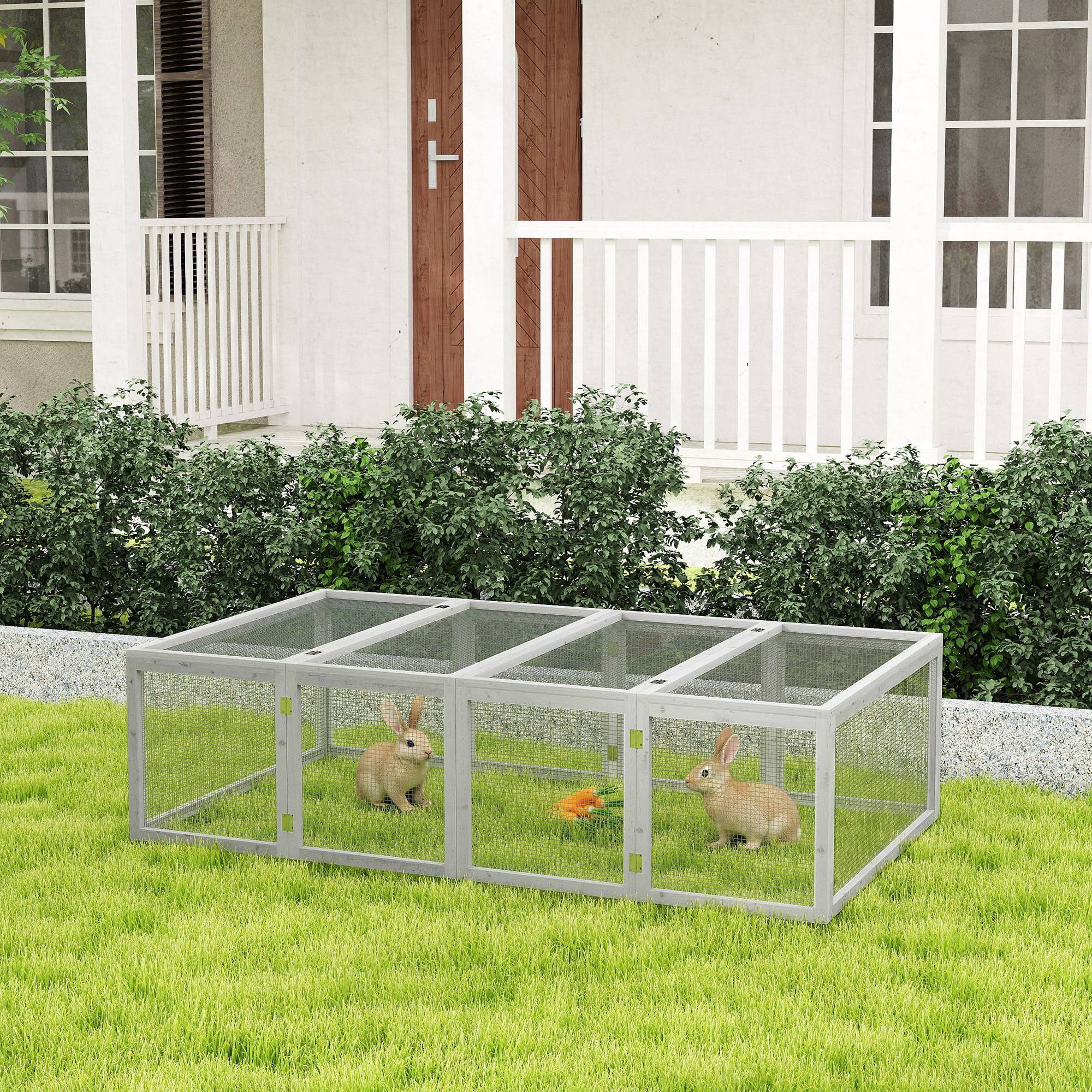Clapier extérieur pour petits animaux 181 x 100 x 48 cm, bois de sapin, porte, enclos, pour lapins et cochons d’Inde, gris - Image 4