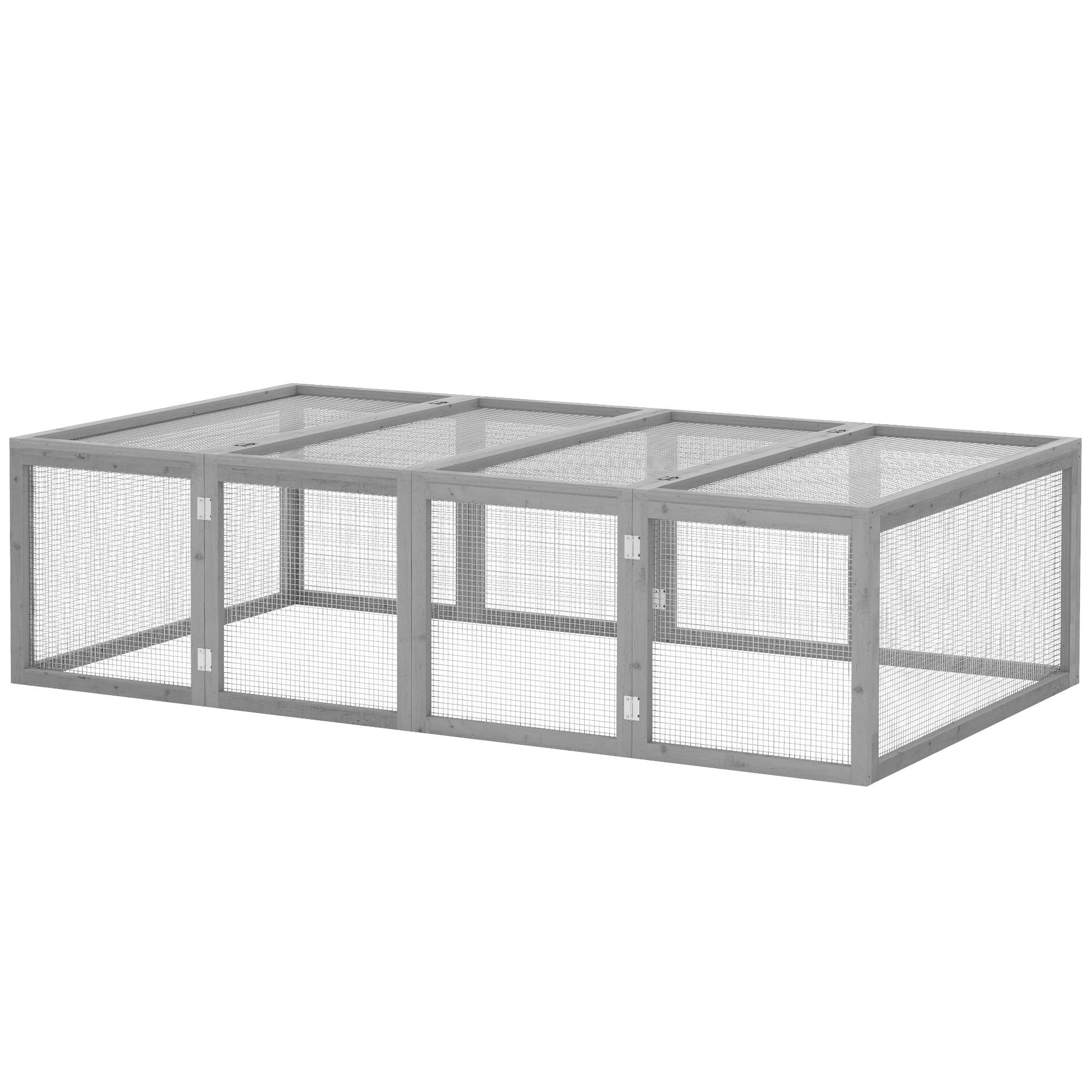 Clapier extérieur pour petits animaux 181 x 100 x 48 cm, bois de sapin, porte, enclos, pour lapins et cochons d’Inde, gris - Image 2