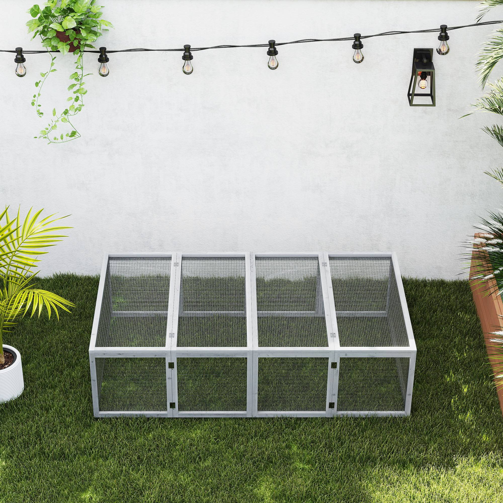 Clapier extérieur pour petits animaux 181 x 100 x 48 cm, bois de sapin, porte, enclos, pour lapins et cochons d’Inde, gris - Image 9