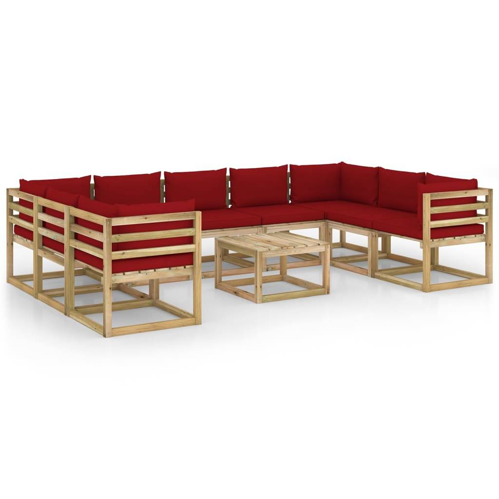 Helloshop26 - Salon de jardin meuble d'extérieur ensemble de mobilier 10 pièces avec coussins bois de pin imprégné - Imagen 1