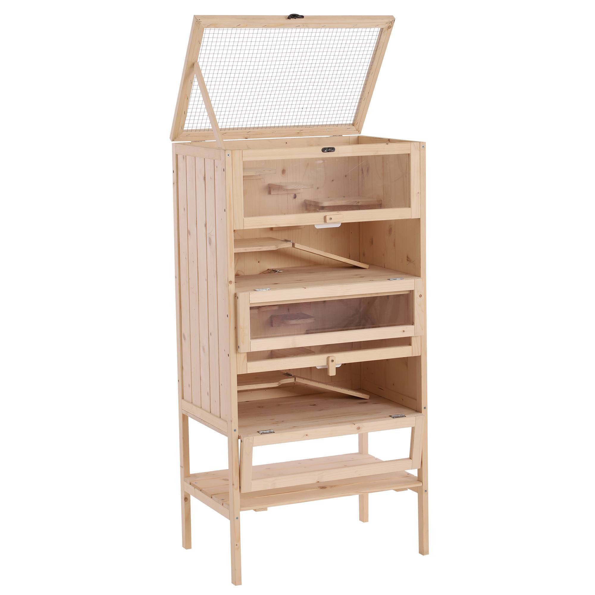 Cage pour rongeurs bois de pin naturel 60 x 40 x 120 cm - PANGIVO - Image 2