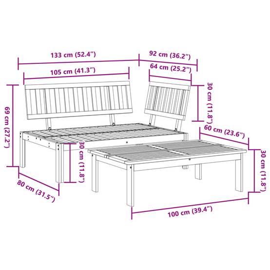 2 pcs Salon de jardin palette - Mobilier d'extérieur bois massif d'acacia-JU7814 - Image 9