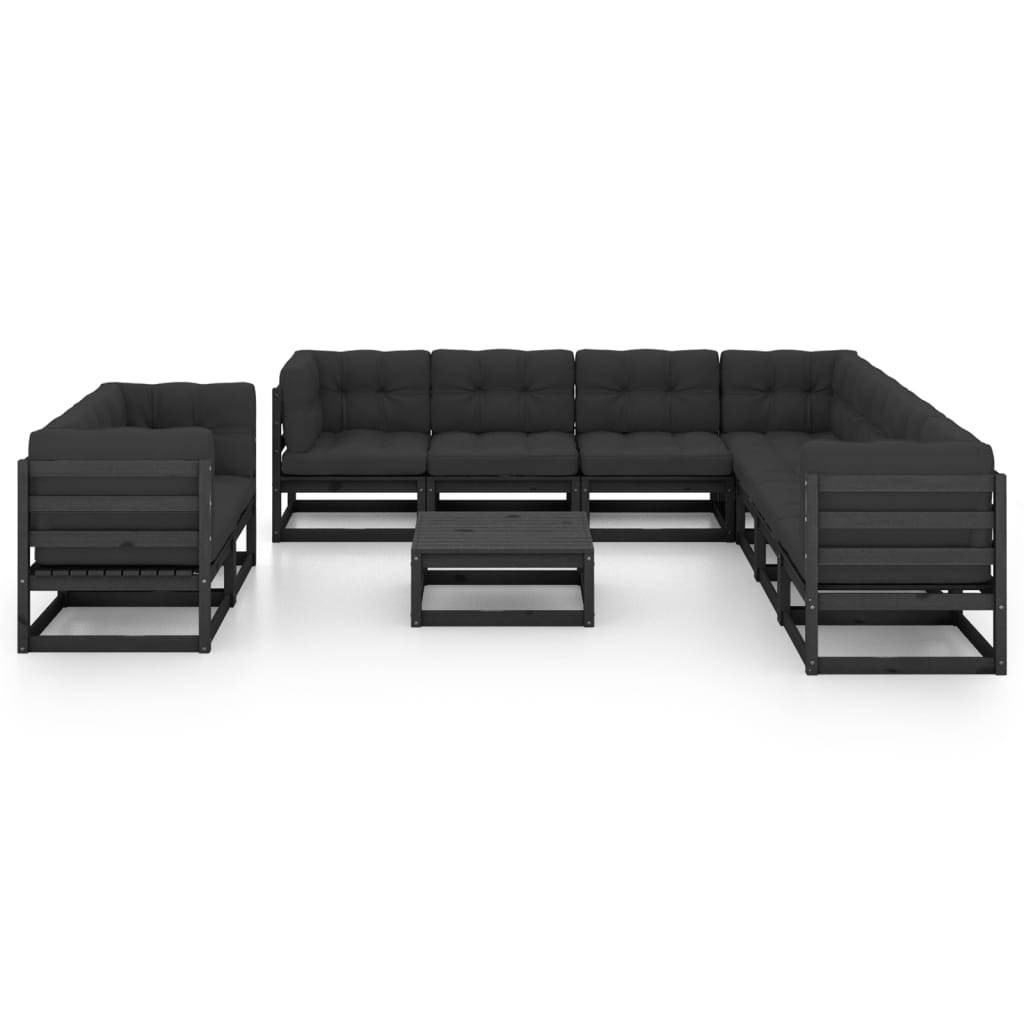 Helloshop26 - Salon de jardin meuble d'extérieur ensemble de mobilier 10 pièces avec coussins noir bois de pin massif - Imagen 2