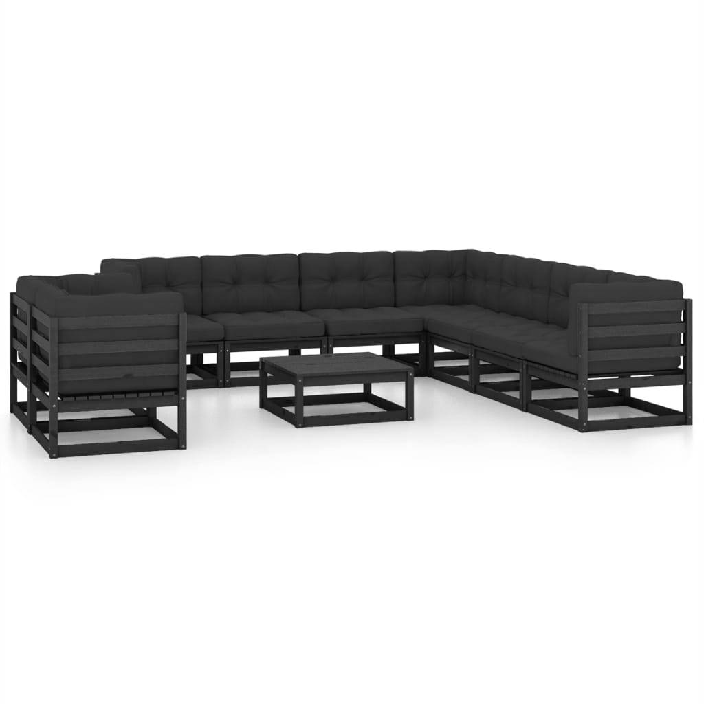 Helloshop26 - Salon de jardin meuble d'extérieur ensemble de mobilier 10 pièces avec coussins noir bois de pin massif - Imagen 1