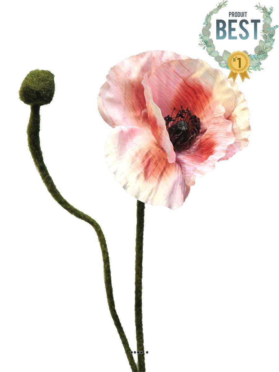 Artificielles - Pavot artificiel H 60 cm 1 fleur et 1 bouton Superbe fleur Rose - BEST - couleur: Rose - Imagen 1