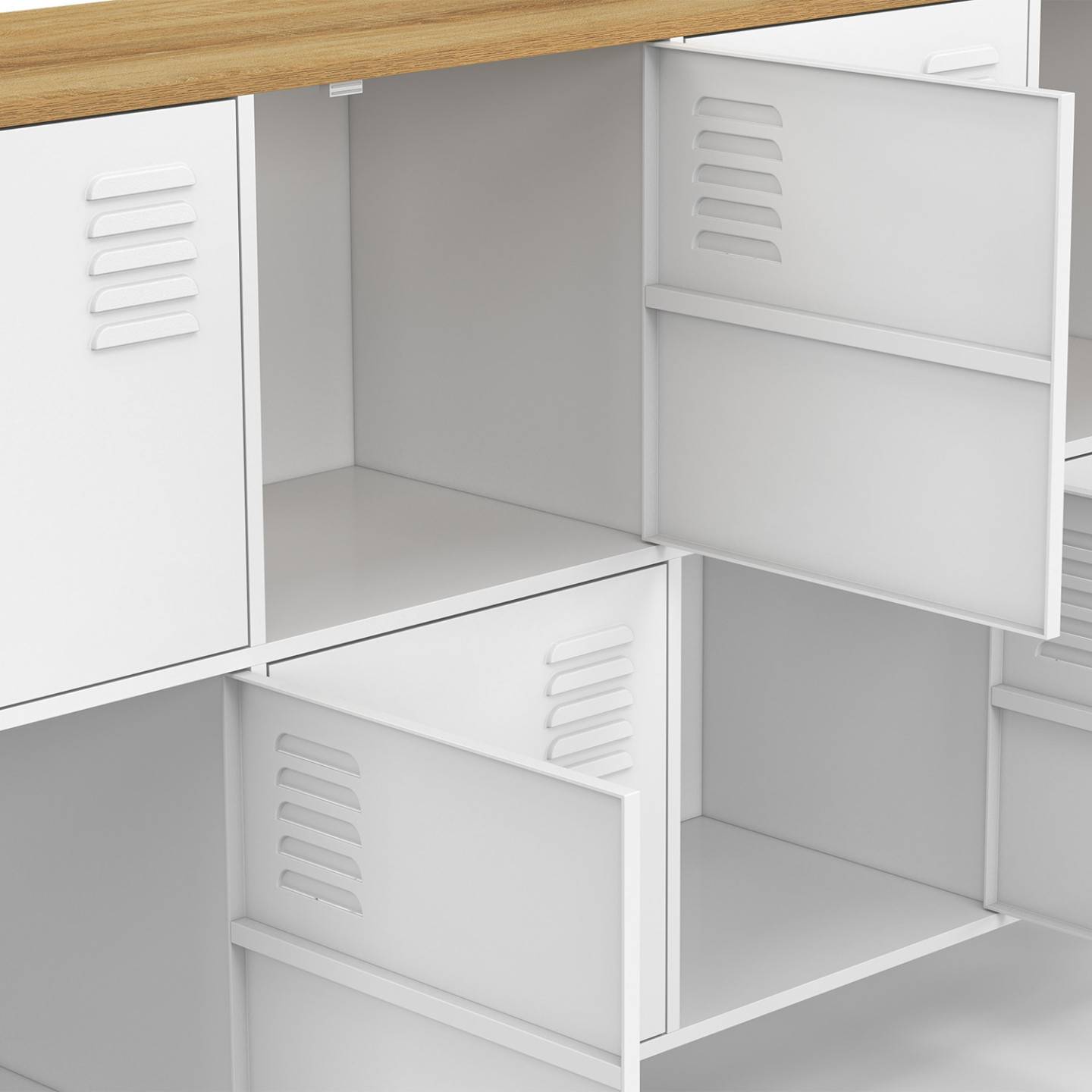 IDMARKET - Buffet casier 139 cm ESTER 8 portes en métal blanc plateau bois design industriel - Image 6