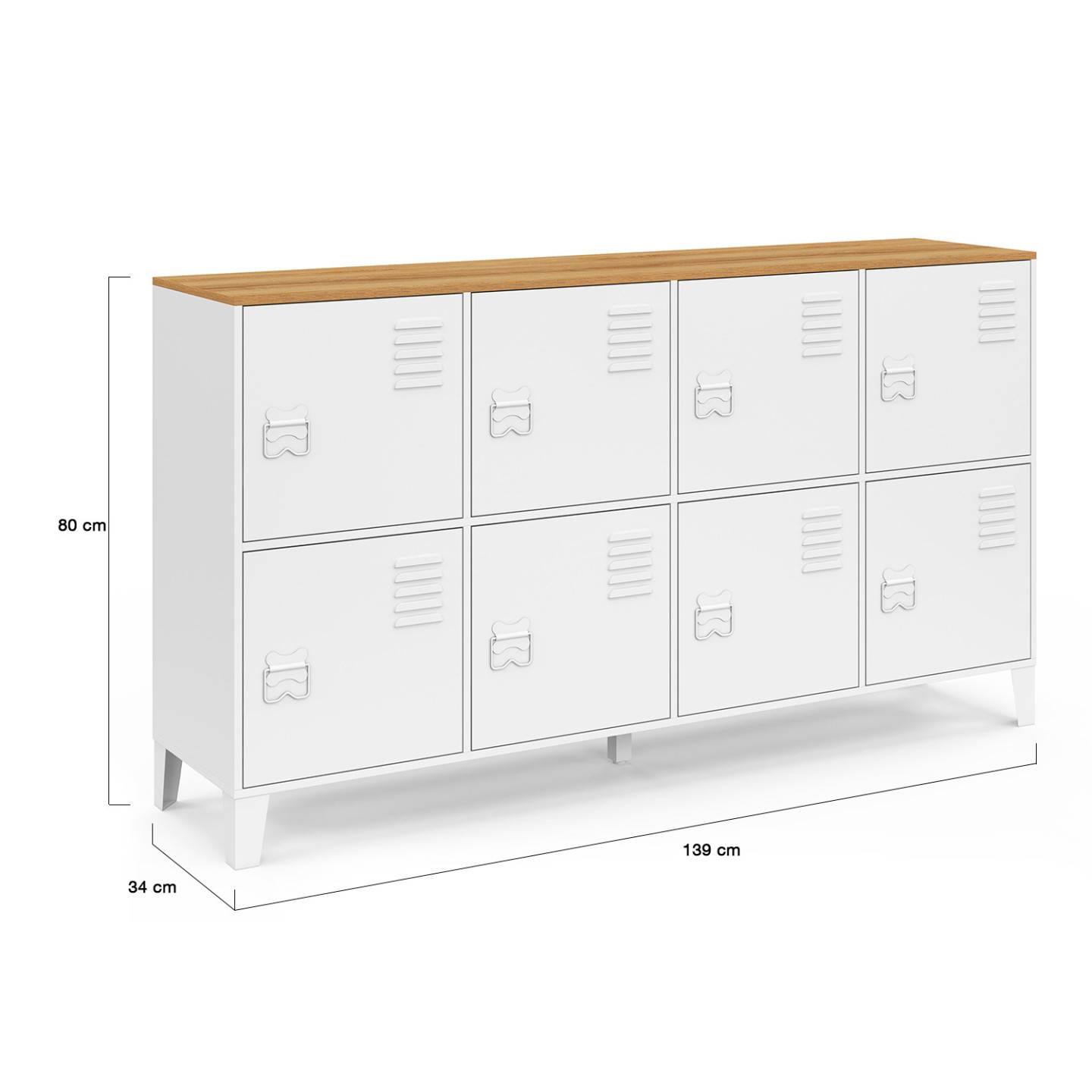 IDMARKET - Buffet casier 139 cm ESTER 8 portes en métal blanc plateau bois design industriel - Image 5