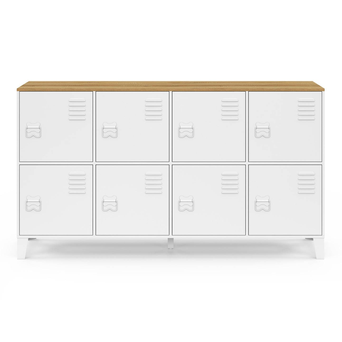 IDMARKET - Buffet casier 139 cm ESTER 8 portes en métal blanc plateau bois design industriel - Image 3