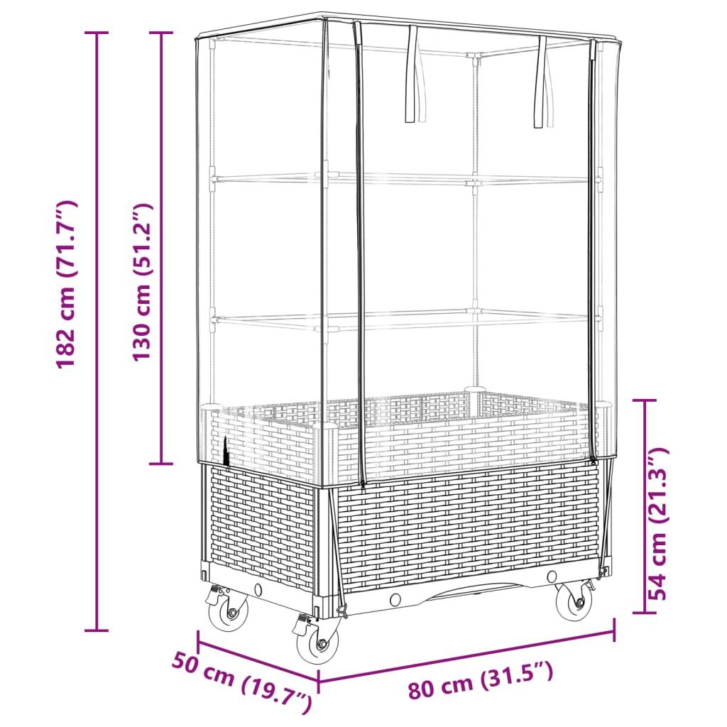 Jardinière surélevée avec housse et roues aspect rotin 50 x 80 x 182 cm - PANGIVO - Image 9