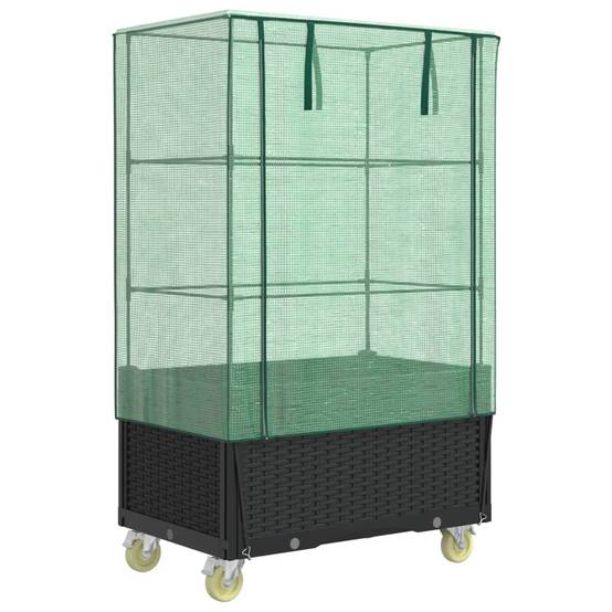 Jardinière surélevée avec housse et roues aspect rotin 50 x 80 x 182 cm - PANGIVO - Image 2