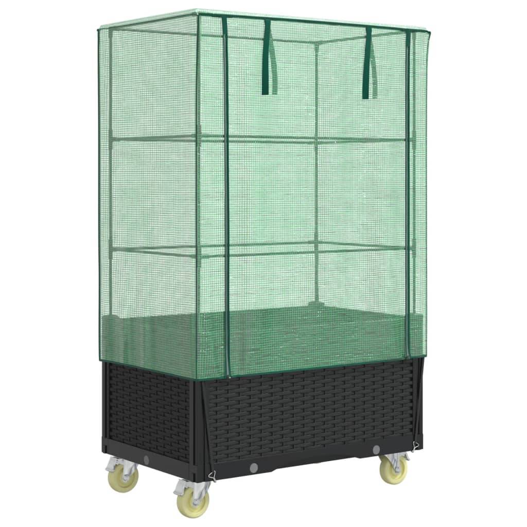 Jardinière surélevée avec housse et roues aspect rotin 50 x 80 x 182 cm - PANGIVO - Image 2
