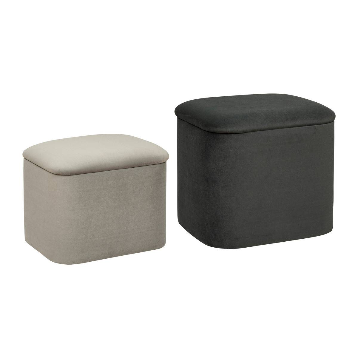 Lot de 2 Poufs Coffres de rangement en Velours Gris Clair et Gris Foncé - Imagen 1