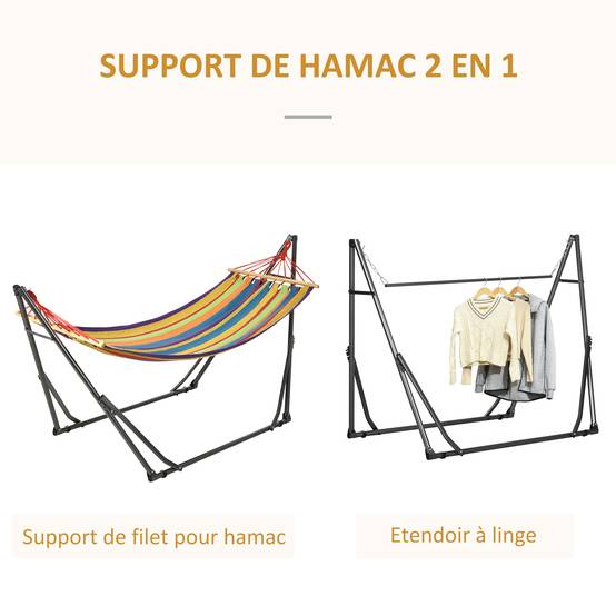Hamac de jardin pliable acier et cotons multicolore 270 x 100 x 94 cm - PANGIVO - Image 6