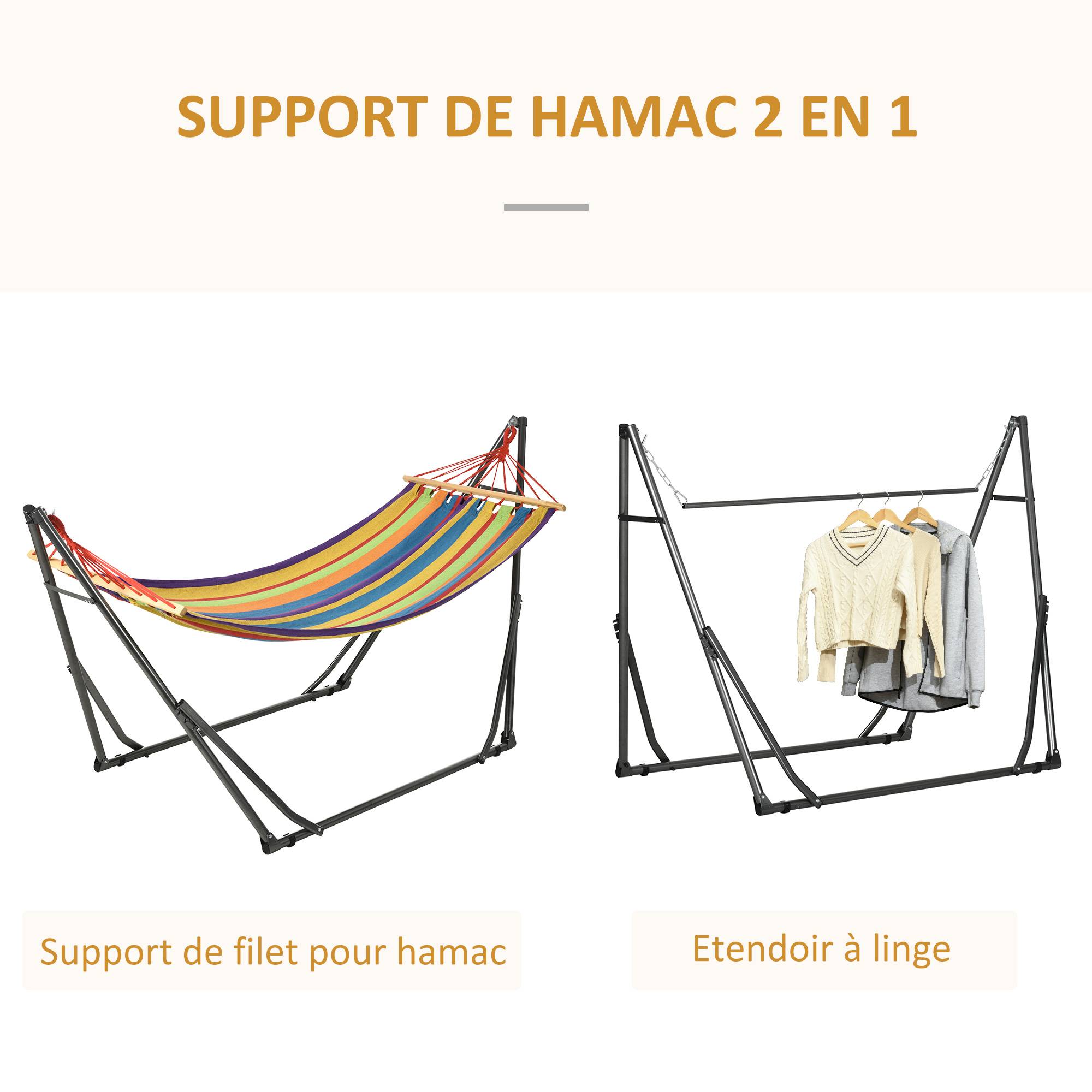 Hamac de jardin pliable acier et cotons multicolore 270 x 100 x 94 cm - PANGIVO - Image 6