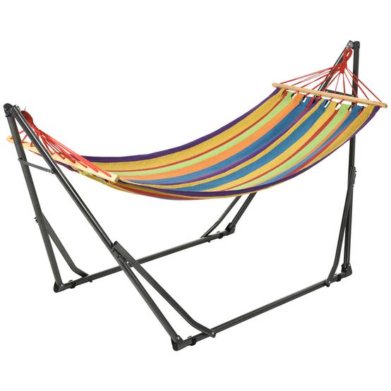 Hamac de jardin pliable acier et cotons multicolore 270 x 100 x 94 cm - PANGIVO - Image 2