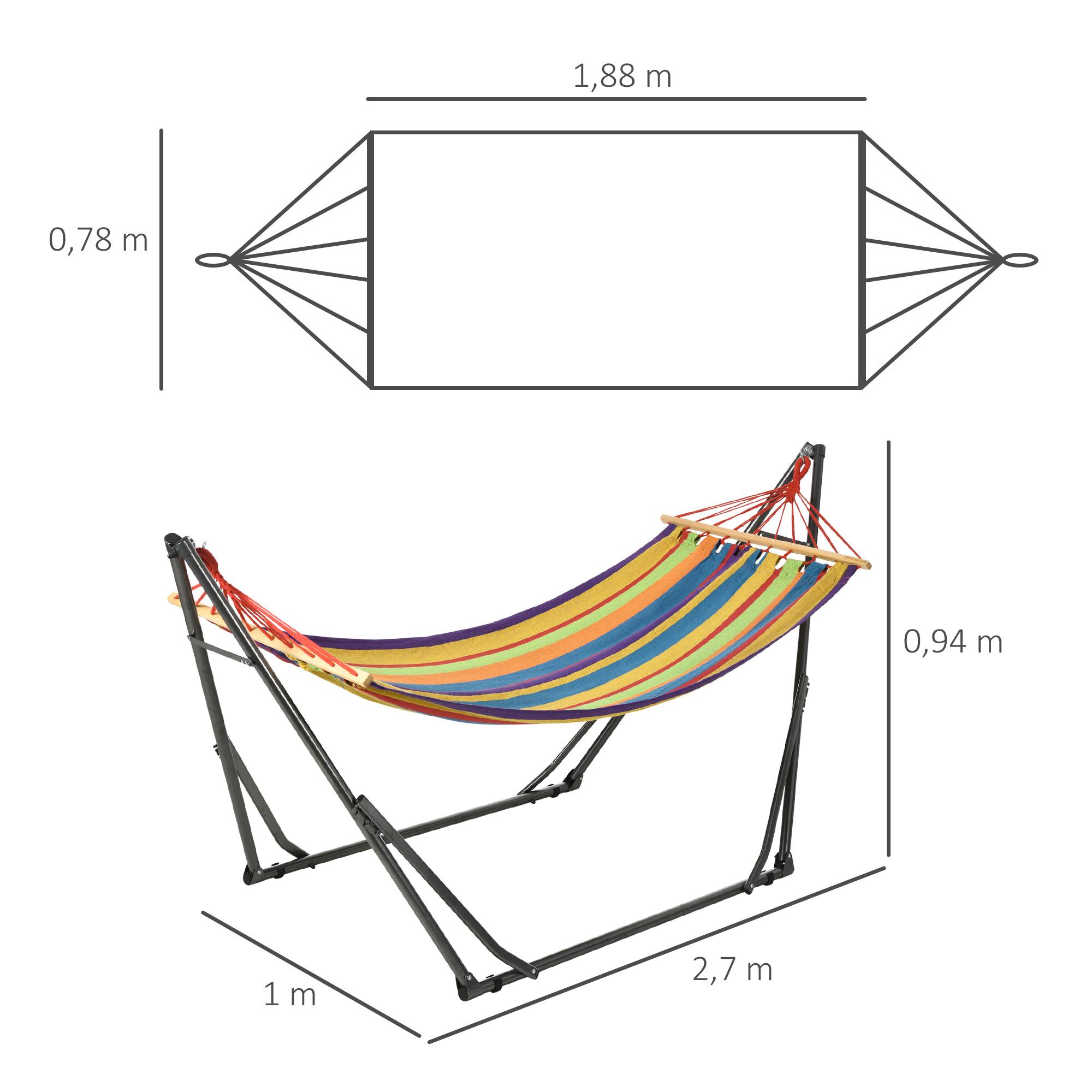 Hamac de jardin pliable acier et cotons multicolore 270 x 100 x 94 cm - PANGIVO - Image 5