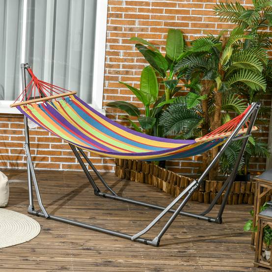 Hamac de jardin pliable acier et cotons multicolore 270 x 100 x 94 cm - PANGIVO - Image 3