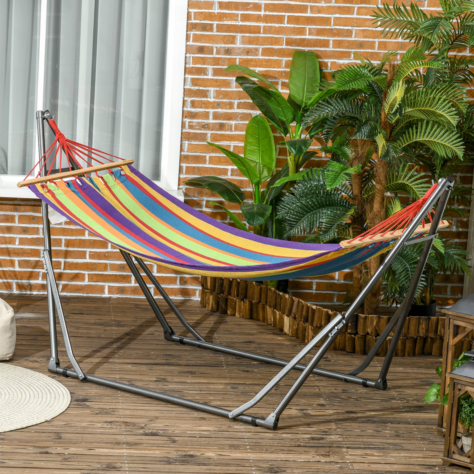 Hamac de jardin pliable acier et cotons multicolore 270 x 100 x 94 cm - PANGIVO - Image 3