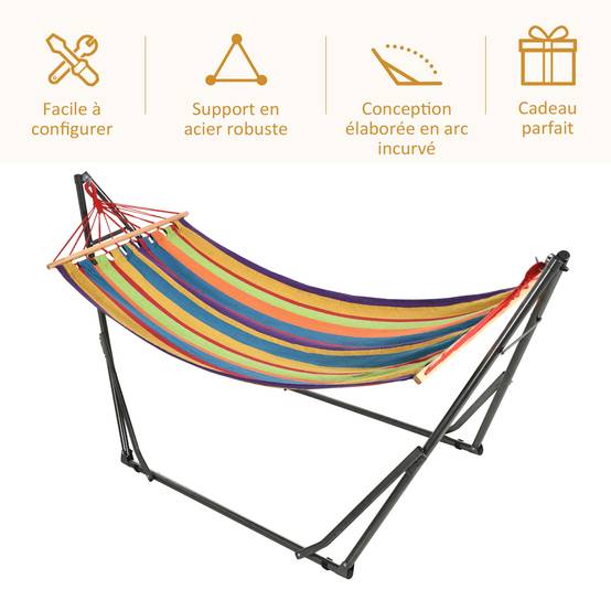 Hamac de jardin pliable acier et cotons multicolore 270 x 100 x 94 cm - PANGIVO - Image 8
