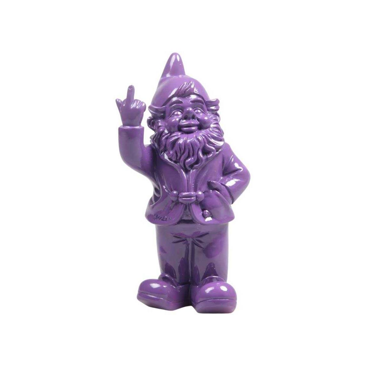 Stoobz - Nain de jardin en résine doigt d'honneur 7 x 8 x 20 cm Violet