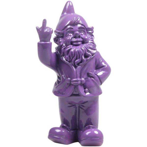 Stoobz - Nain de jardin en résine doigt d'honneur 7 x 8 x 20 cm Violet Stoobz