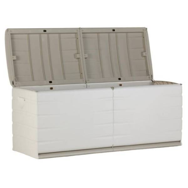 Sans Marque - PLASTIKEN Coffre 450L Intérieur/Extérieur Fonctionnel et Esthétique Cadenassable avec Roulettes Beige - Image 2