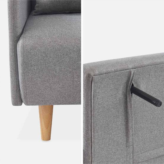sweeek - Canapé convertible en tissu - Panam - 2 places scandinave. pieds bois clair. gris clair. banquette. dossier inclinable | sweeek - Image 7