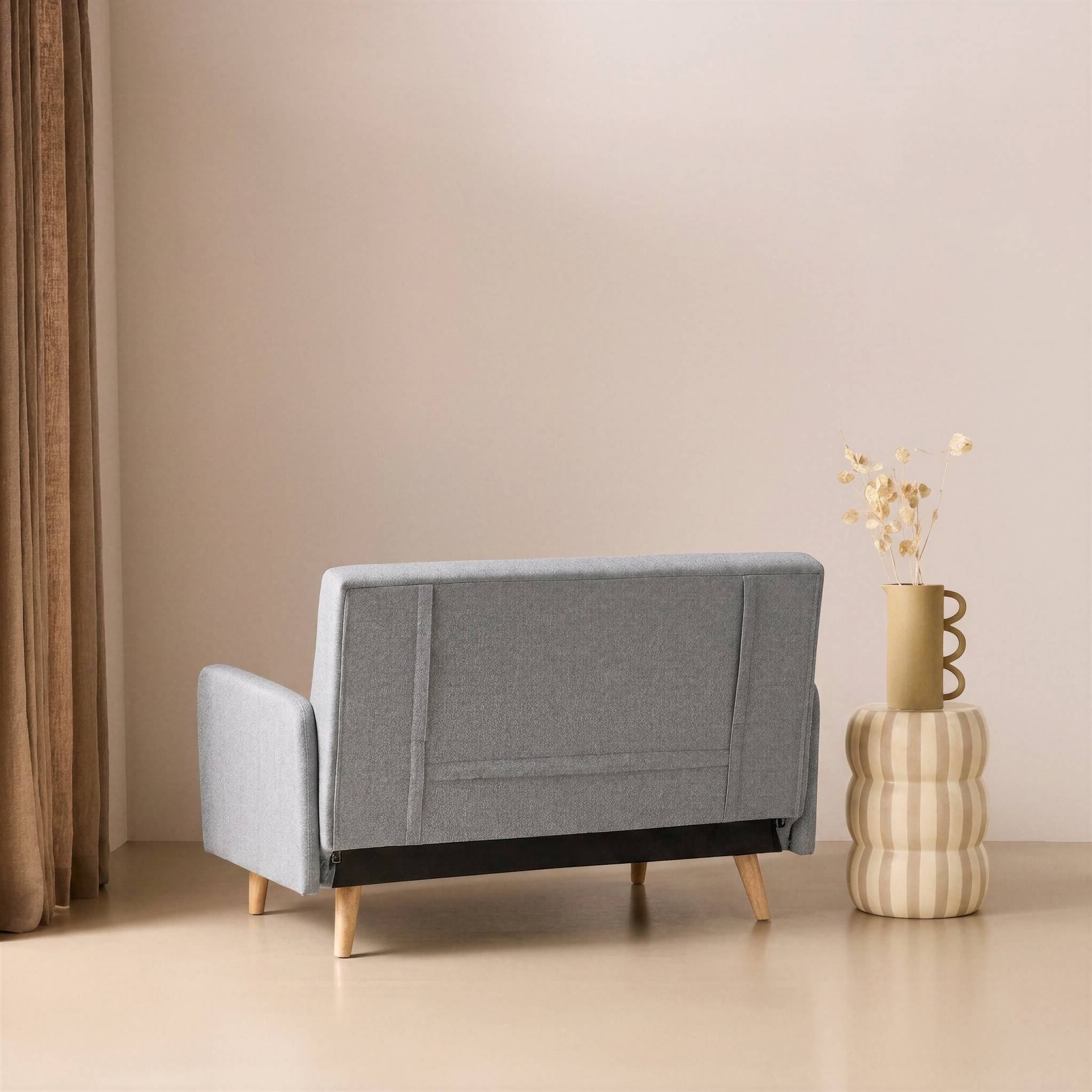 sweeek - Canapé convertible en tissu - Panam - 2 places scandinave. pieds bois clair. gris clair. banquette. dossier inclinable | sweeek - Image 6