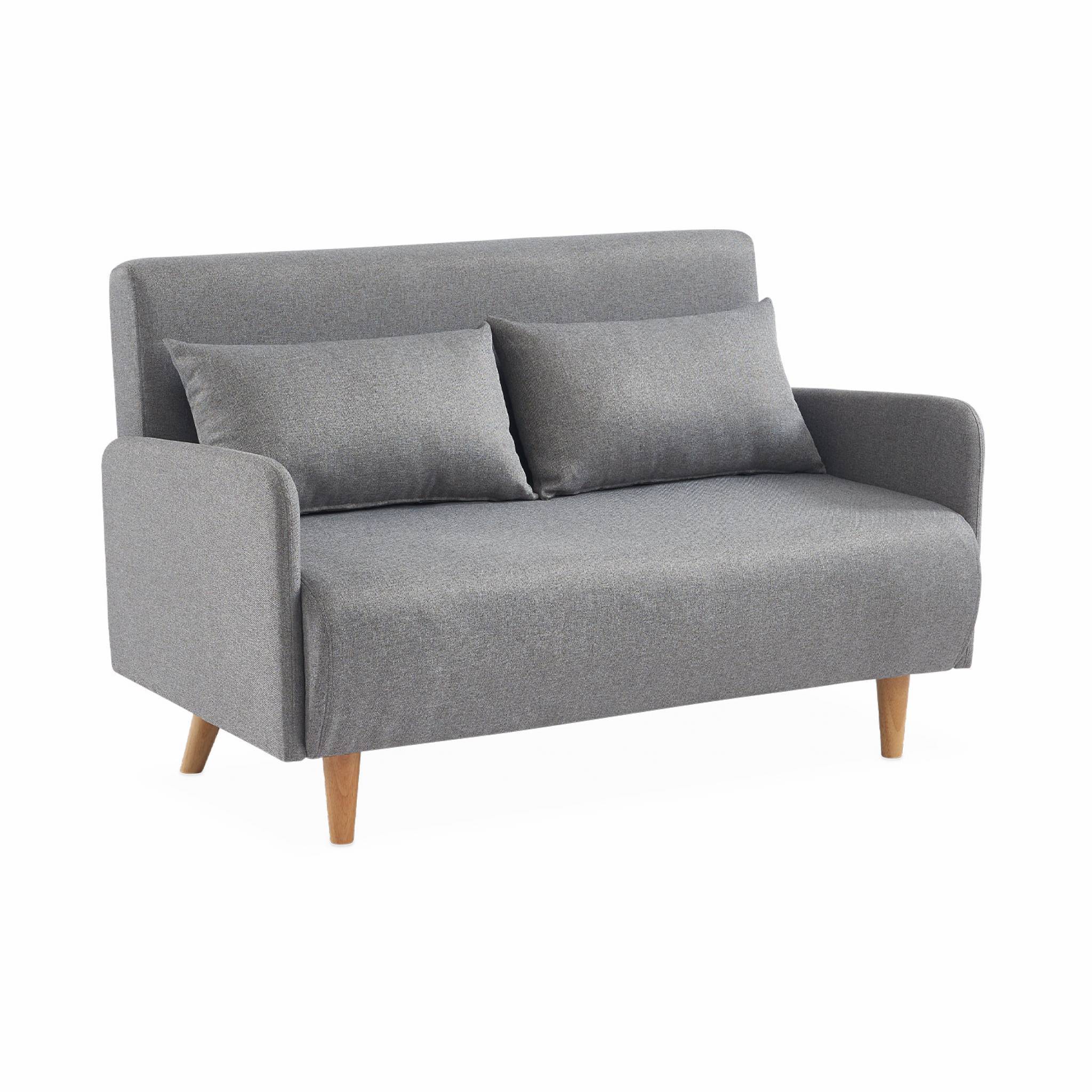 sweeek - Canapé convertible en tissu - Panam - 2 places scandinave. pieds bois clair. gris clair. banquette. dossier inclinable | sweeek - Image 2