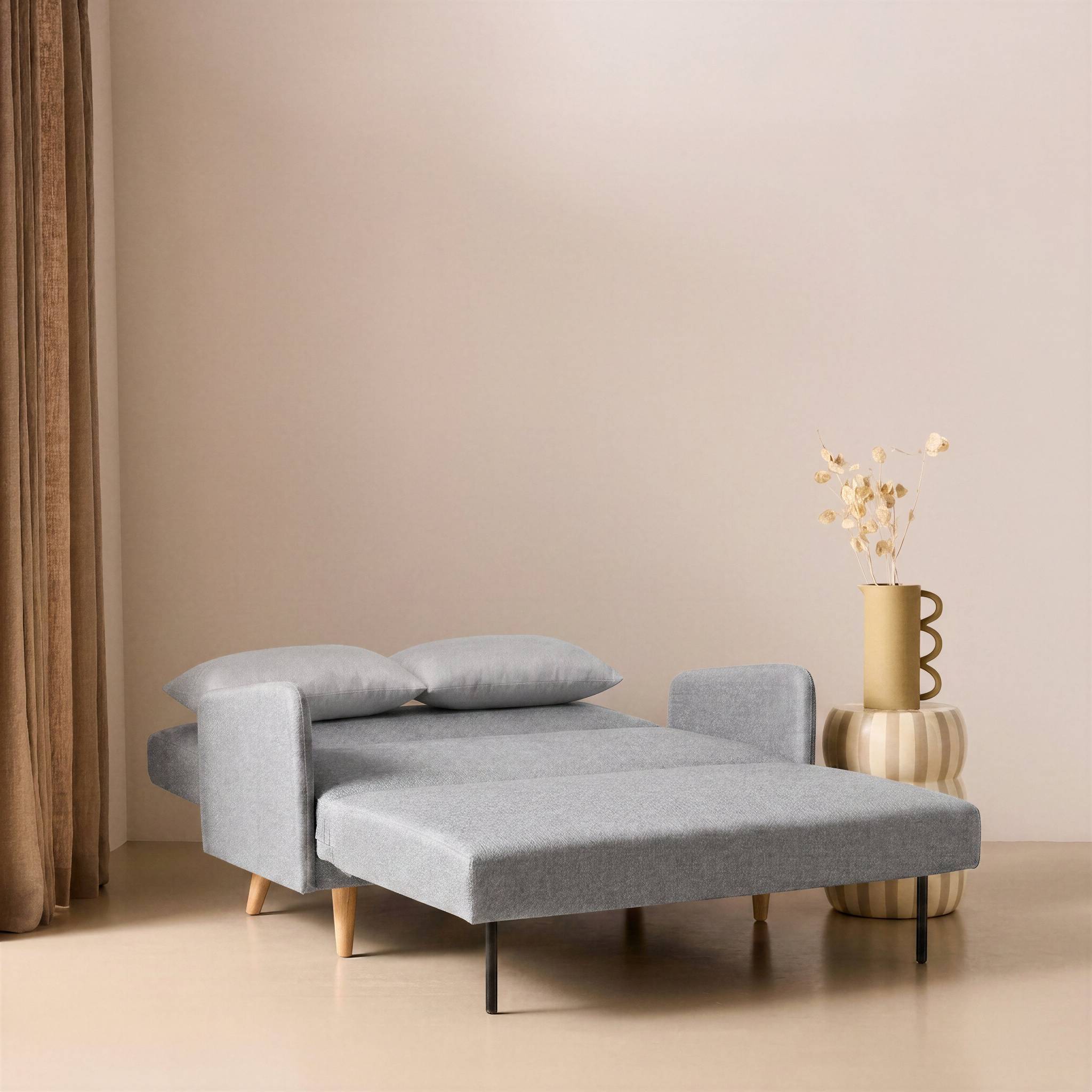 sweeek - Canapé convertible en tissu - Panam - 2 places scandinave. pieds bois clair. gris clair. banquette. dossier inclinable | sweeek - Image 3