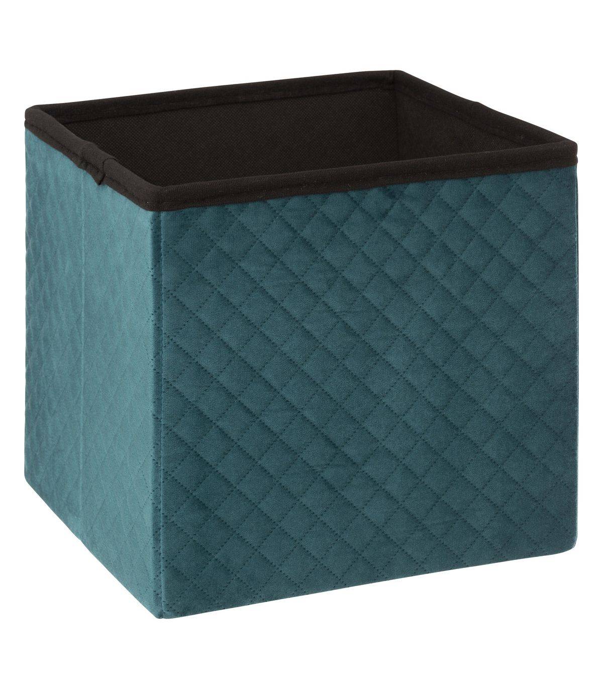 2 en 1 Pouf et Coffre de rangement en velours Bleu 31 x 31 cm - Imagen 2
