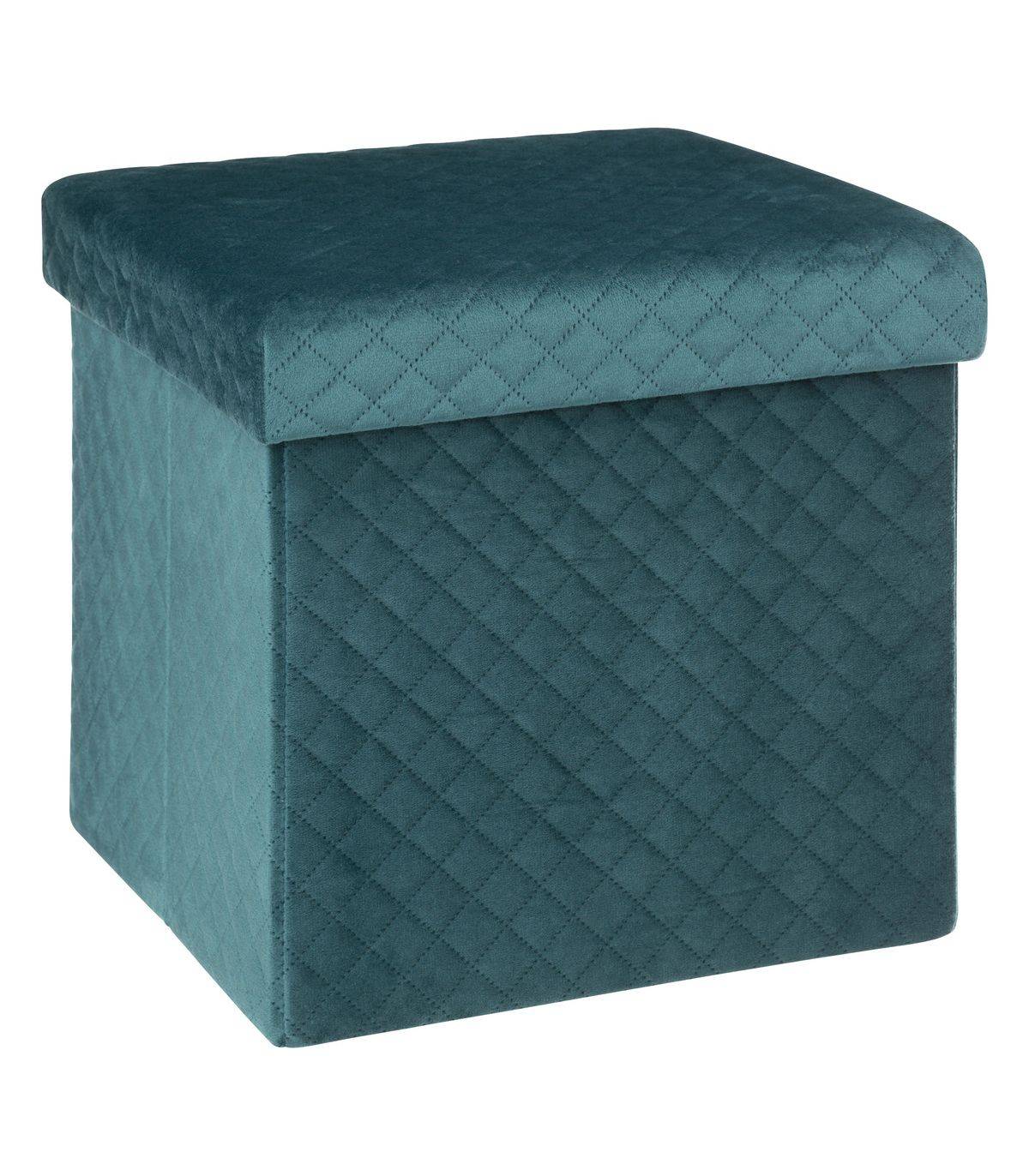 2 en 1 Pouf et Coffre de rangement en velours Bleu 31 x 31 cm - Imagen 1