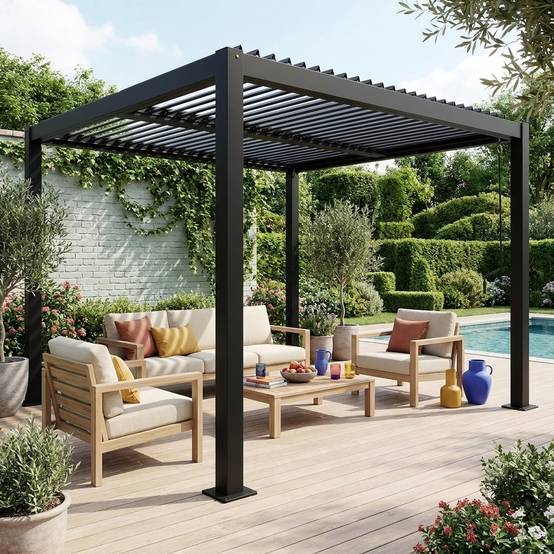 sweeek - Pergola bioclimatique noire. aluminium et acier. 3x3m. lames orientables | sweeek - Image 1