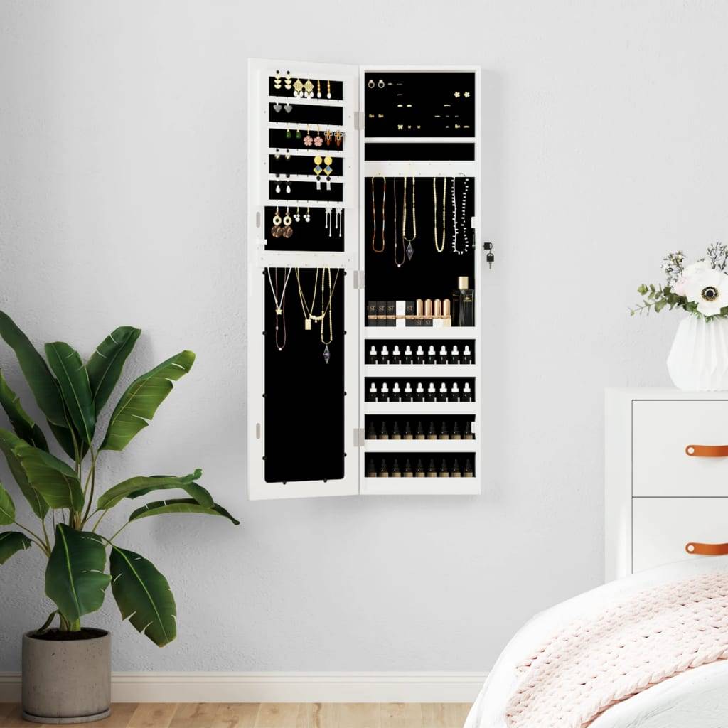 Maison Chic - Miroir Murale avec rangement - Armoire à bijoux avec miroir blanc 30x8,5x106 cm PC154 - Image 2
