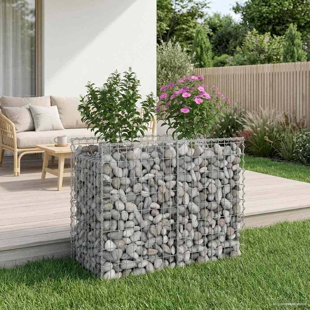 Lit surélevé gabion Acier galvanisé Argenté 100 x 50 x 80 cm - PANGIVO - Image 1